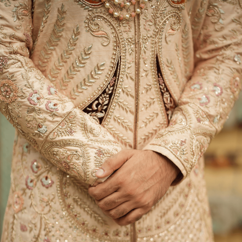 Traditional Teal Men Sherwani - Image 4