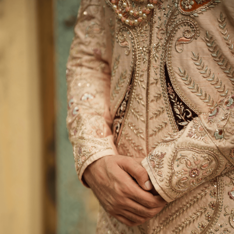 Traditional Teal Men Sherwani - Image 5