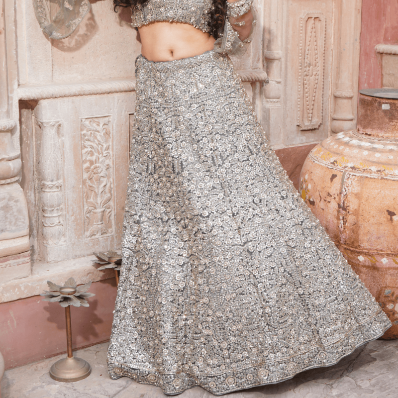 Silver Shimmer Crop Top and Skirt - Image 2