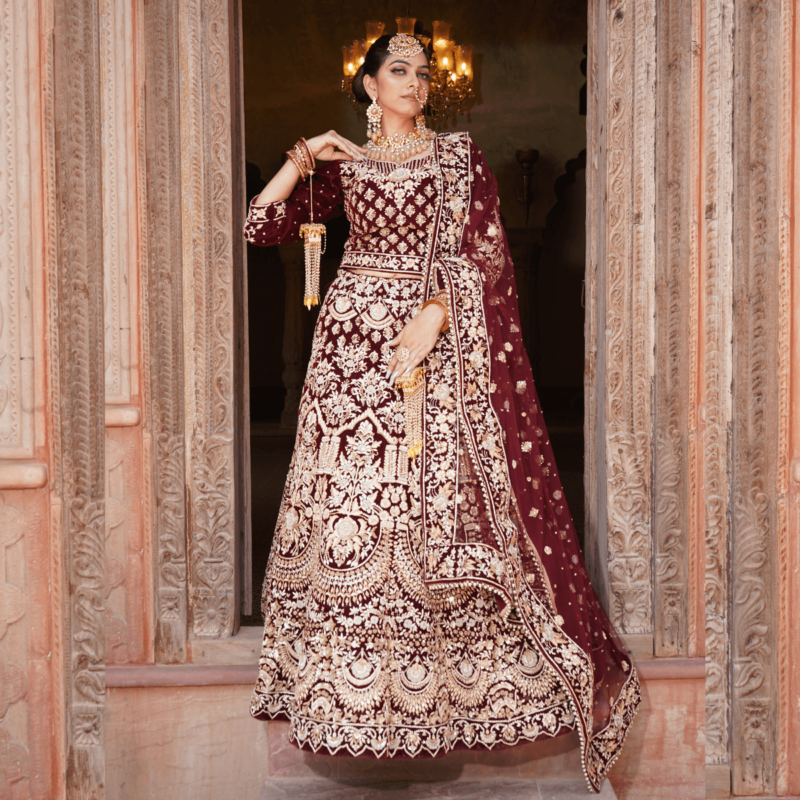 Velvet Maroon Lehenga