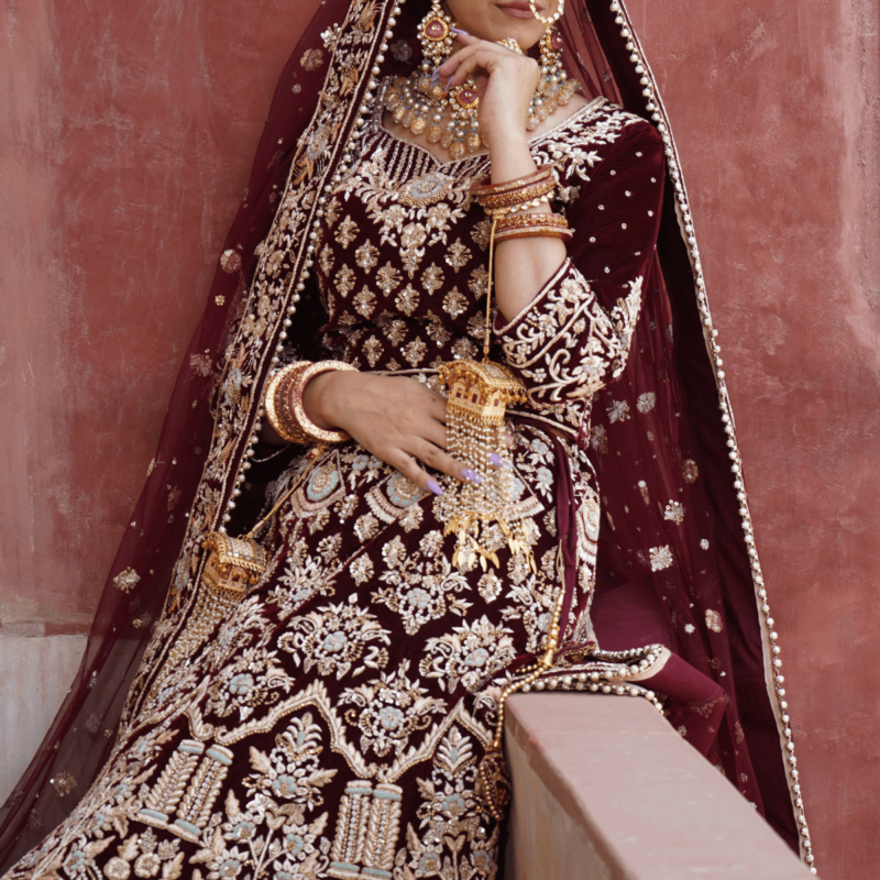 Velvet Maroon Lehenga - Image 2