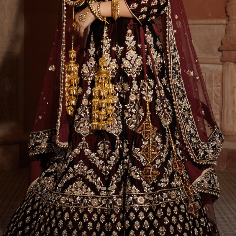 Dark Meroon Lehenga - Image 5