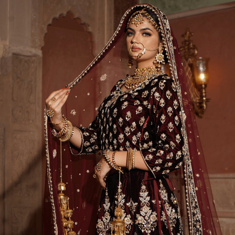 Dark Meroon Lehenga - Image 2